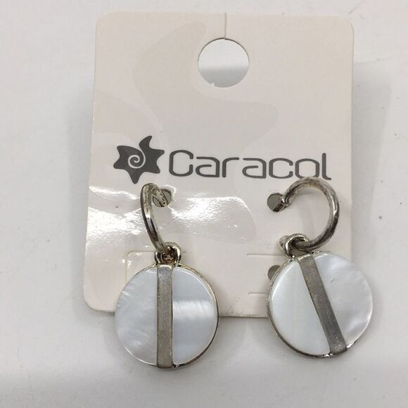 Caracol Silver Tone and White Shell Hoop Earrings - Picture 3 of 13